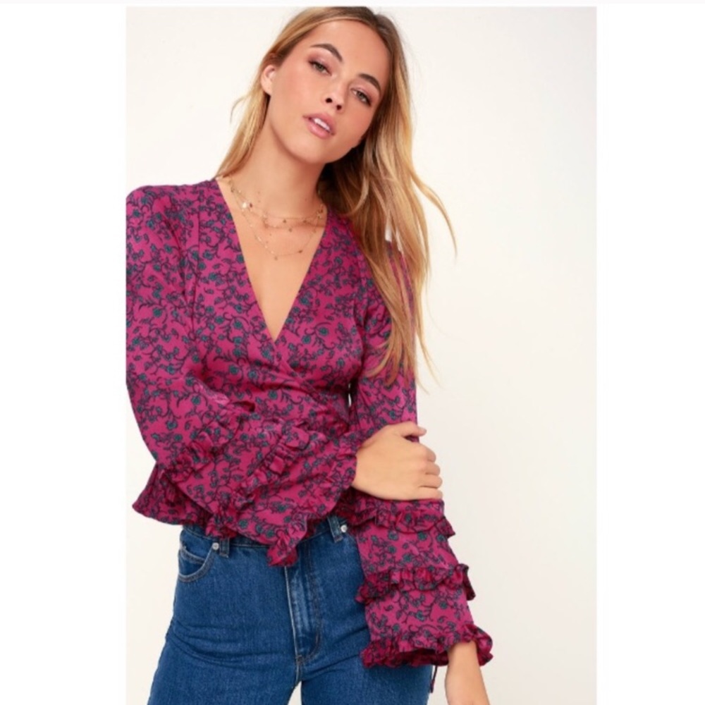The Fifth Label Archer Magenta Floral Wrap Top